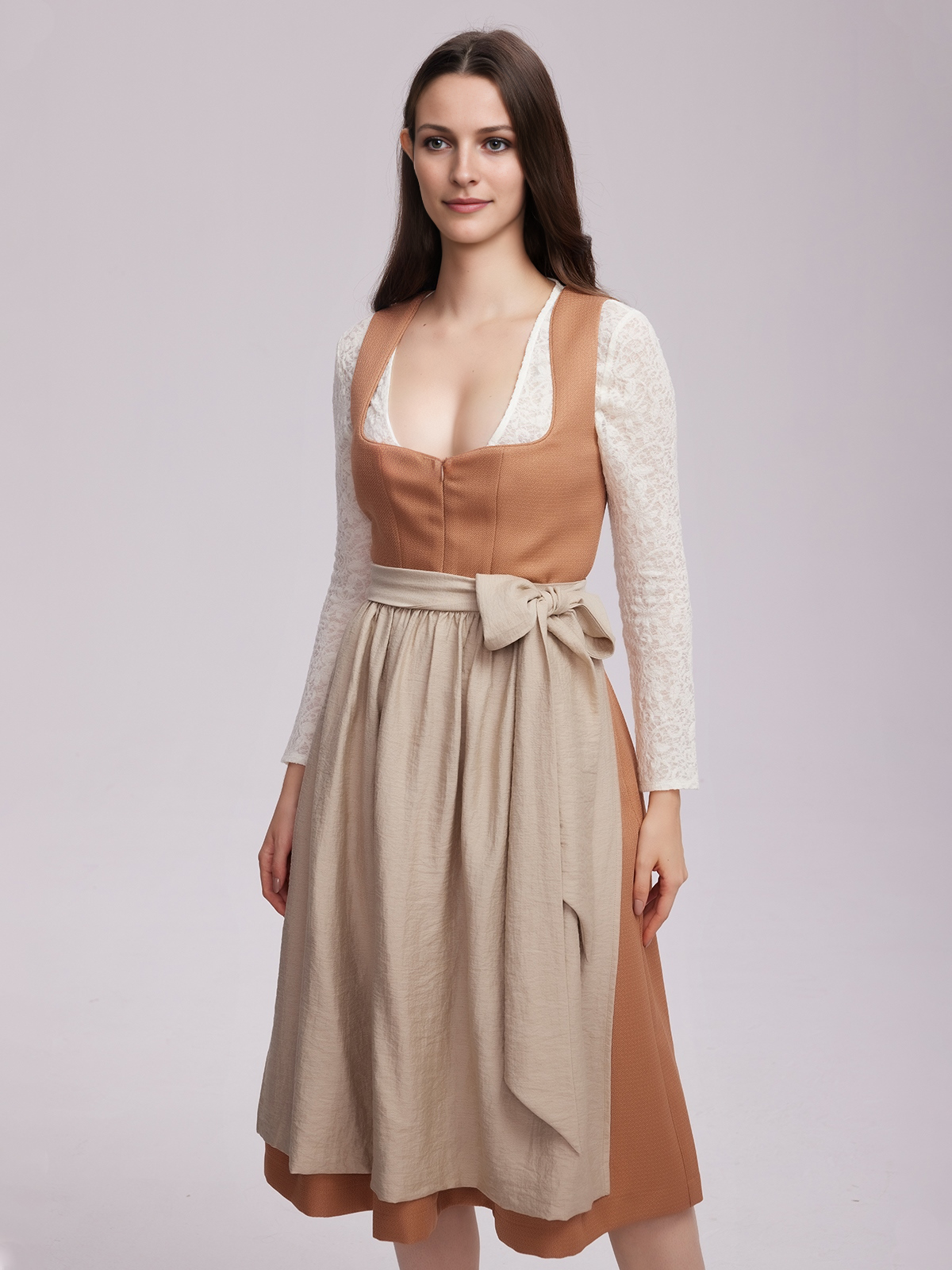 Dirndl Bluse Langarm in eleganter Orange-Optik