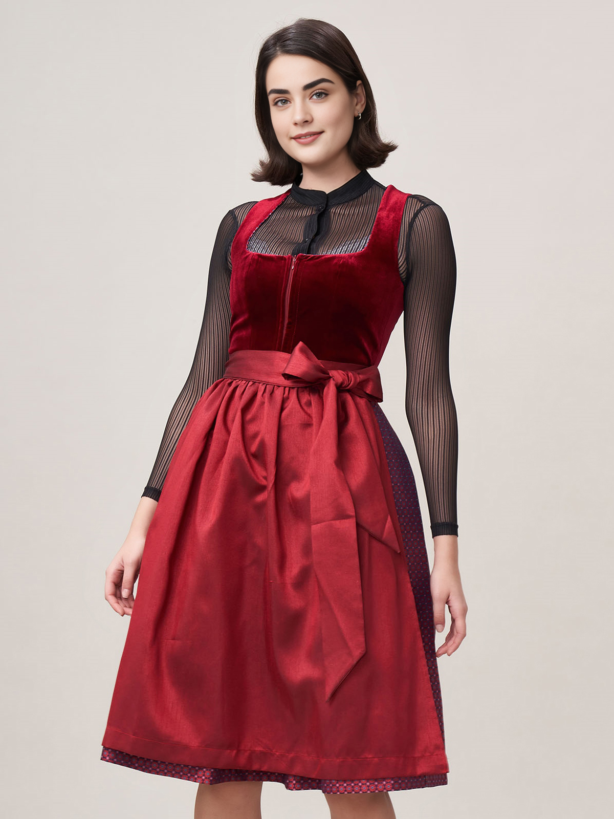 Moderne Dirndlbluse mit V-Ausschnitt in Rot